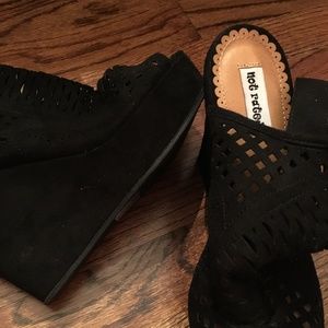Not Rated Black Microfiber Mesh Wedge Sandals